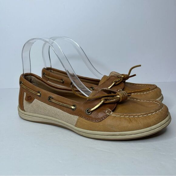 Stylish Tan Boat Shoes with Gold Accents - Picture 11 of 11